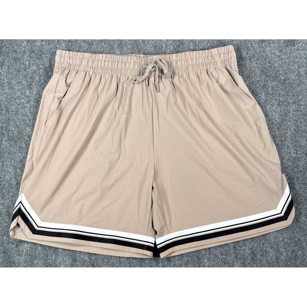 Men's Athletic Performance Shorts in Beige with Stripe Detail